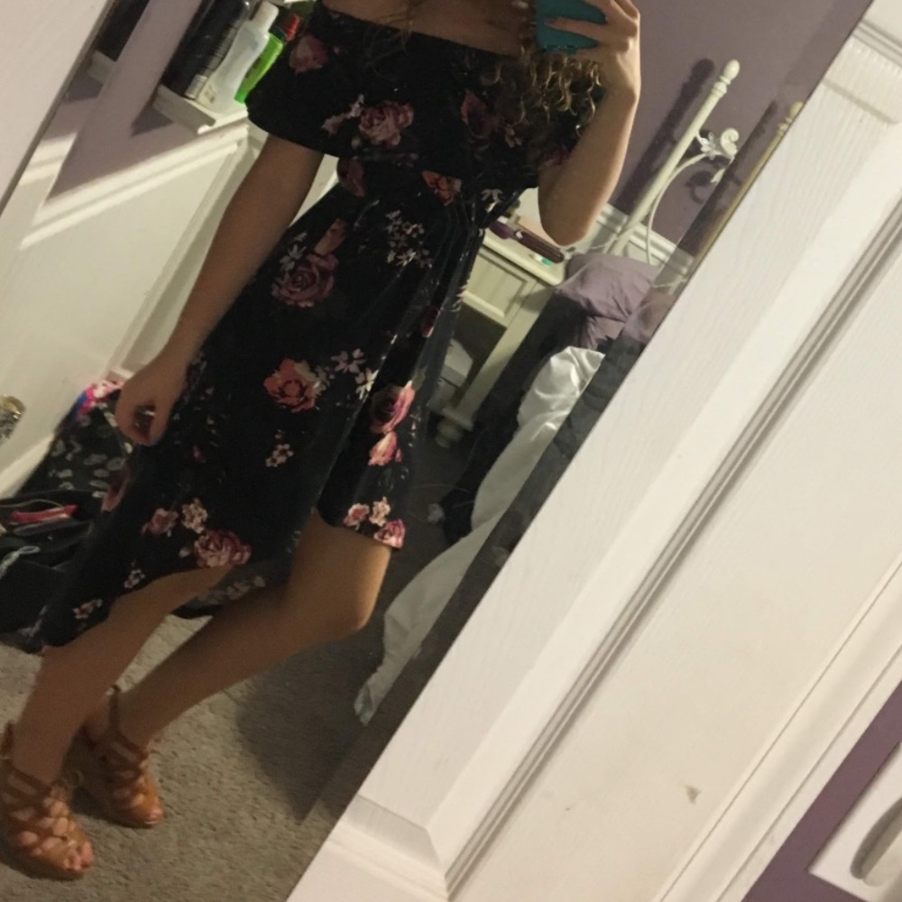 High Low Off the Shoulder Floral Dress